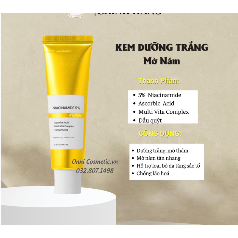 [Mẫu mới] Kem Niacinamide 5% HWASA Dưỡng Trắng GIẢM THÂM NÁM