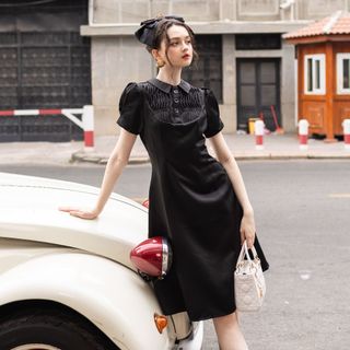 Đầm đen ngắn tay NGADO, Đầm thiết kế, váy thiết kế
