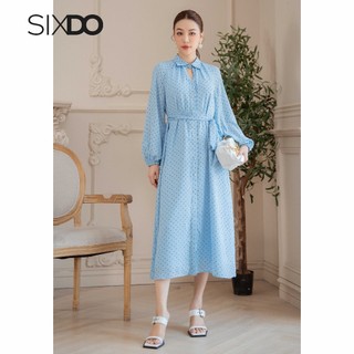 Đầm sơ mi chiffon dài tay SIXDO