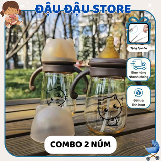  Bình Sữa Cổ Rộng PPSU Hình Mèo Cho Bé - Dung Tích 300ml Chống Sặc Cho Bé Đậu Đậu Store  Combo 2 Núm  