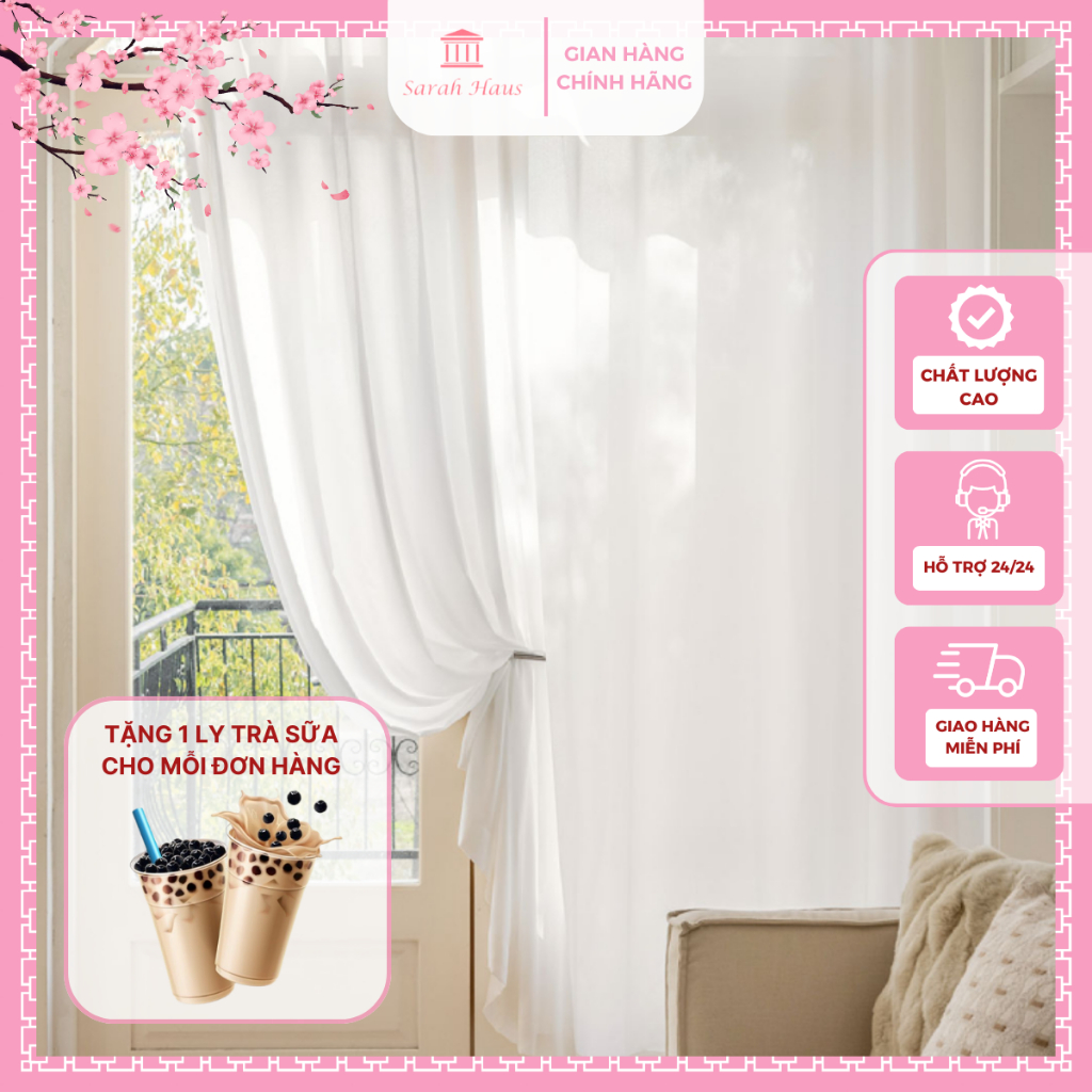 Rèm Cửa Sổ Chất Liệu Voan Trắng Tinh Khiết Phong Cách Tối Giản Rèm Che Nắng Sarah Haus Hàn Quốc SE1801