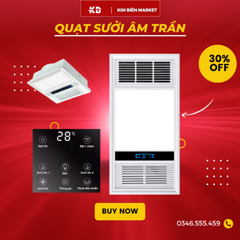 Quạt sưởi âm trần phòng tắm KAW-TLC tích hợp đèn LED đa chức năng Sưởi ấm, Thông gió, Quạt mát, Hút ẩm, Chiếu sáng