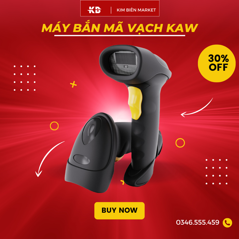 Máy bắn mã vạch Kaw 2D - Hàng Chính Hãng, Không Dây, Bluetooth 5.0, quét mã vạch đa tia bảo hành chính hãng
