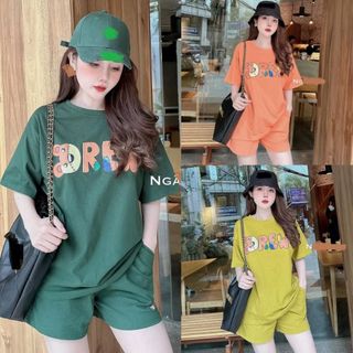 Set bộ đùi chất cotton su form rộng co giãn mặc nhà mềm mát cho nữ rẻ đẹp đơn giản mùa hè bigsize 40-75kg in chữ Drew