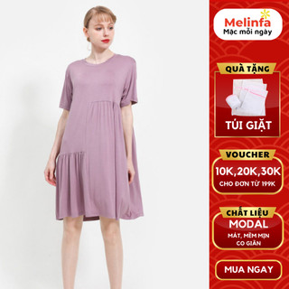 Váy đầm thun mặc ngủ ở nhà ngắn tay vải Modal (gỗ Sồi) mềm mại thoáng mát dáng suông mã VAV0398