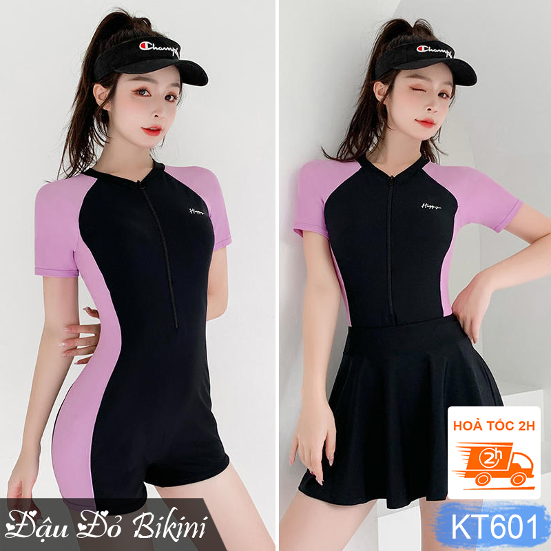 Đồ bơi nữ liền thân quần đùi kết hợp chân váy rời, vừa mặc khi bơi bể vừa dùng khi đi biển, thời trang trẻ trung | KT601