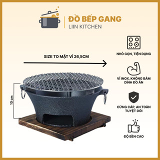 Bếp nướng than hoa, bếp gang nướng thịt, bếp cồn chiên BBQ kèm vỉ inox nhỏ gọn LIINKITCHEN