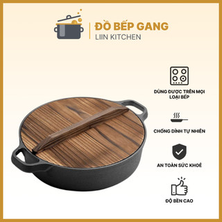  B01_Chảo gang dùng trên bếp từ chảo gang thô thủ công 2 quai chống dinh tự nhiên LIINKITCHEN 