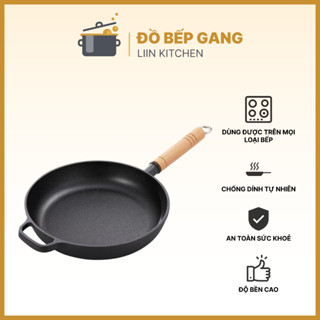 Cán gỗ_Chảo gang bếp từ, chảo gang chống dính tự nhiên LIINKITCHEN