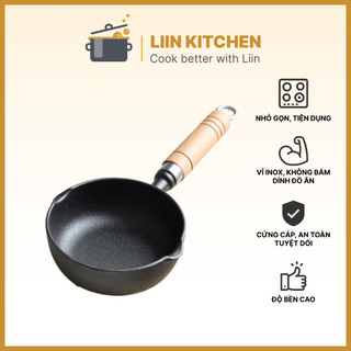  Quánh Gang Thô Nguyên Khối Chảo Gang Nấu Kho Quẹt Chảo Rót Dầu Size To Chảo Chiên Ngập Dầu LIINKITCHEN 