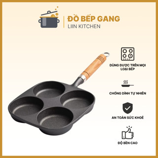Chảo 4 ngăn, chảo chiên trứng , làm bánh chống dính tay cầm gỗ dùng trên bếp từ LIINKITCHEN