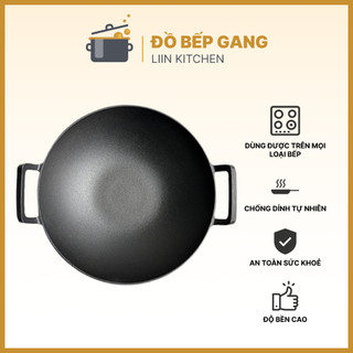  Chảo xào_Chảo Carbon Chảo Gang Nguyên Khối Sâu Lòng Chuyên Xào Nấu Rang Chống Dính Tự Nhiên Có 2 Tai Xách LIINKITCHEN 