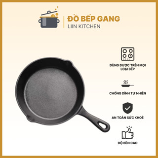 C02_Chảo gang chống dính tự nhiên, chảo gang thô nguyên khối dùng được trên bếp từ LIINKITCHEN