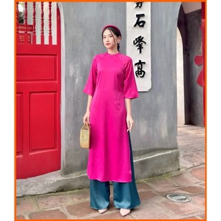 Áo dài cách tân , áo dài dáng xuông mầu hồng sen cao