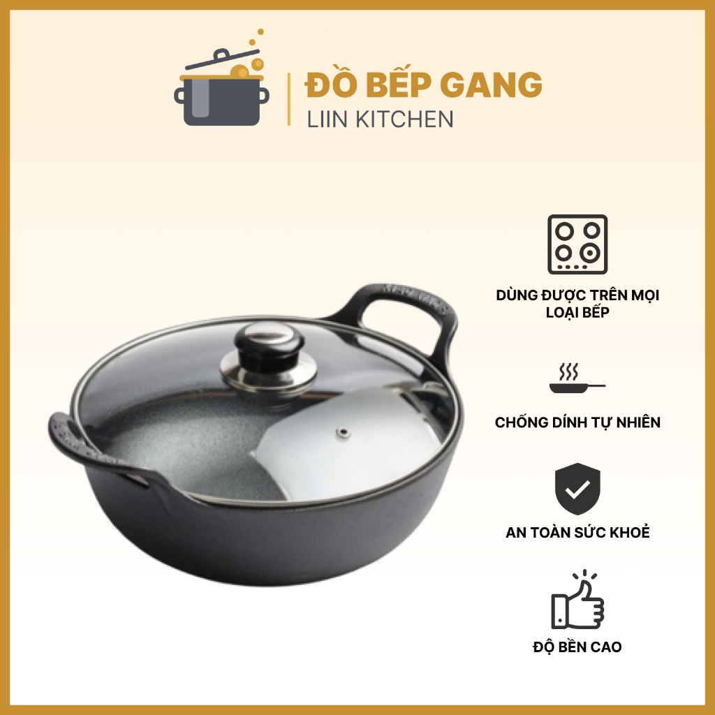  T03_Chảo sâu lòng dùng trên bếp từ chảo gang chống dính tự nhiên chảo chống dính LIINKITCHEN 