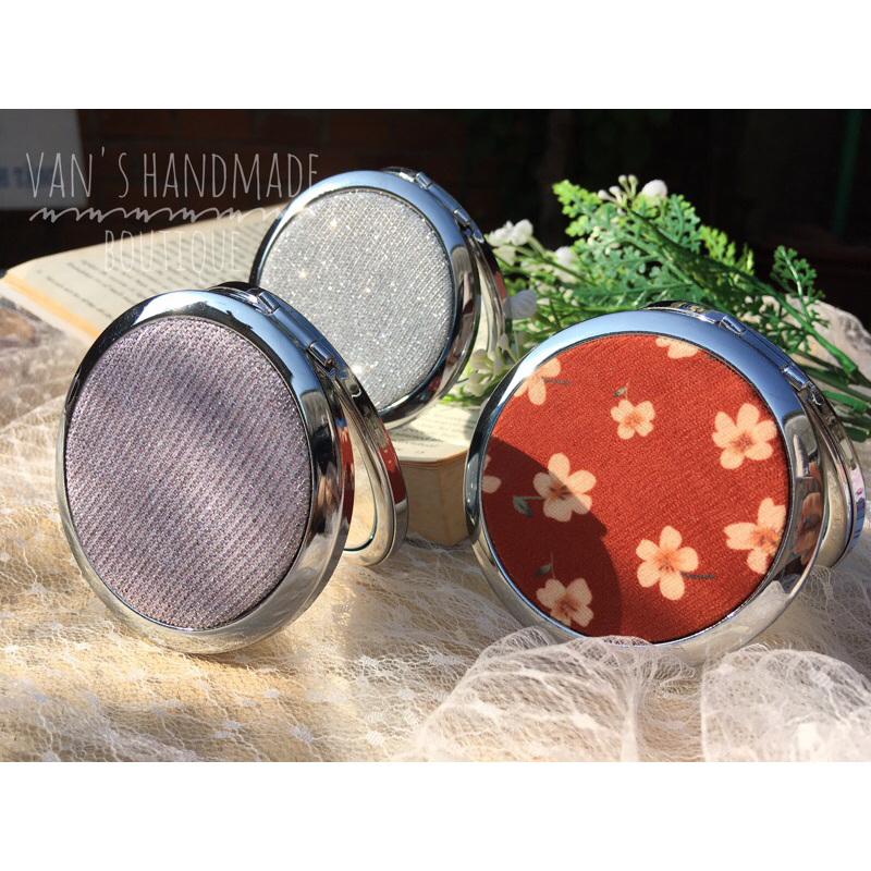 Gương mini bỏ túi, gương bọc vải HandMade Vintage