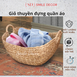 Giỏ đựng đồ đan lục bình Smile Decor có quai cầm , giỏ cói đựng đồ chơi , trang trí chụp ảnh