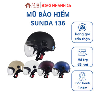 Mũ bảo hiểm nửa đầu SUNDA 136 nón bảo hiểm 1/2 có kính chắn gió chính hãng bảo hành 12 tháng