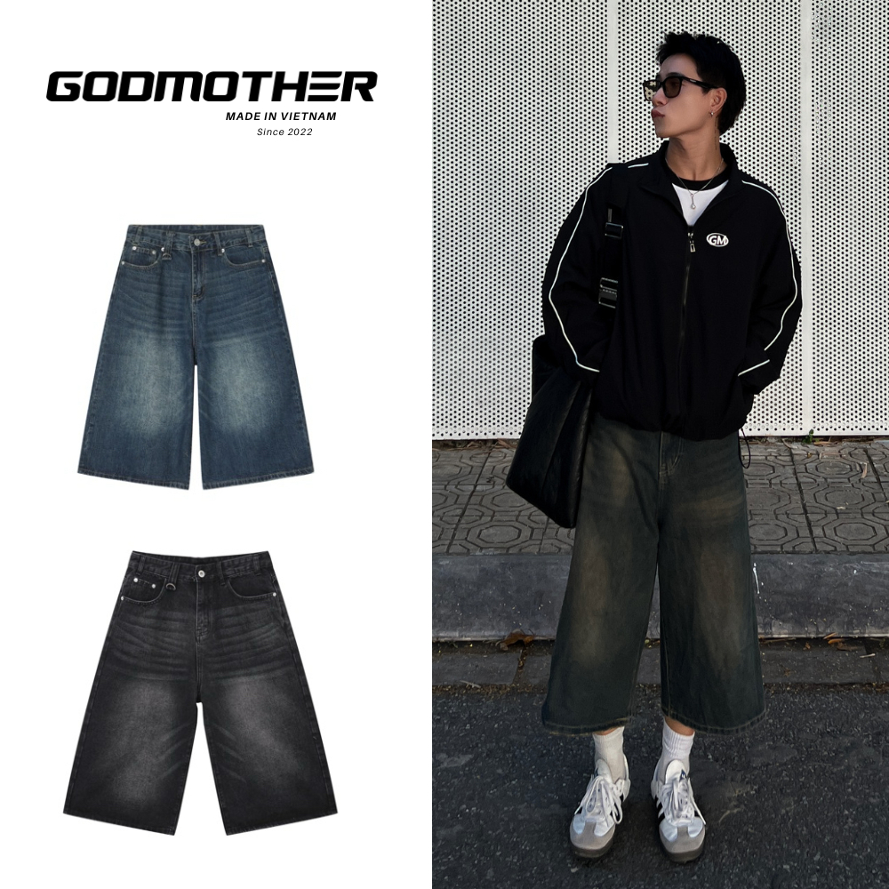 Quần Wide Leg Short Jeans Nam Ống Rộng, Quần Jeans Short Lửng Phong Cách Cá Tính Godmother