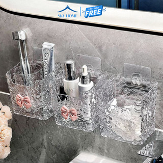 Kệ Để Đồ Nhà Tắm Trong Suốt Hình Nơ, Hộp Đựng Mỹ Phẩm Treo Tường Thiết Kế Đáng Yêu, Decor Phòng Tắm KDD01 - Sky Home