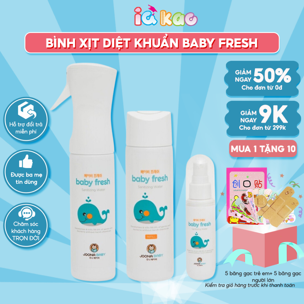 Xịt diệt khuẩn khử mùi cho đồ chơi bình sữa núm ti giả phụ kiện Baby Fresh an toàn lành tính cho bé 300ml IQKao