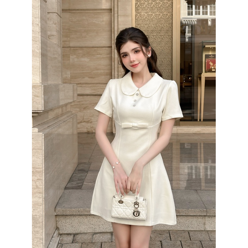 HALIS STUDIO - Váy dạ text cổ sen cúc đá Doris Dress