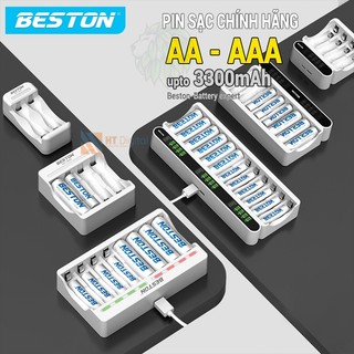 Bộ Sạc 4 pin AA AAA Beston C9023L, mẩu mới 2024 sạc nhanh,tự ngắt khi đầy, đèn báo thông minh, dùng cho micro ,remote tv