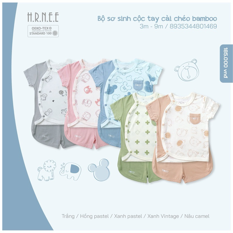 [Hrnee] bộ quần áo cho bé từ sơ sinh tới 6 tháng chất liệu mềm mát chính hãng 2024 mẫu mới