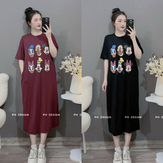 Váy xuông cottong in hình siêu mềm mát co giãn có túi sườn
