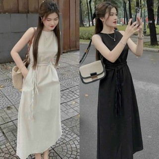 Đầm váy nữ dáng dài phong cách nhẹ nhàng tiểu thư phối phụ kiện dây thắt eo cho nàng đi Đà Lạt Hội An siêu nàng thơ