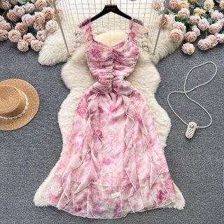 #4624 [Sẵn một số size] Đầm hai dây Quảng Châu có lót trong xếp nếp ngọt ngào có size