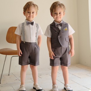 Set gile ghi kẻ cho bé trai kèm nơ và hoa - shubimkids
