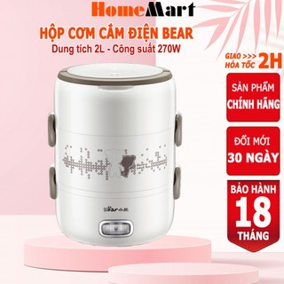 Hộp cơm cắm điện 2L Bear 3 tầng khay Inox, hâm nóng và tự nấu chín thức ăn, Homemart–Hàng chính hãng