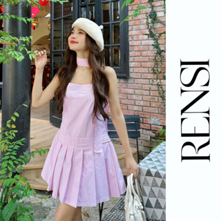 (Ảnh thật) Váy 2 dây xếp ly RENSI đầm hai dây dáng ngắn xoè phong cách ulzzang nữ màu hồng sọc mùa đông D07