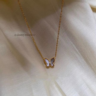 |Không đen| Dây chuyền bướm trắng mạ vàng 18K