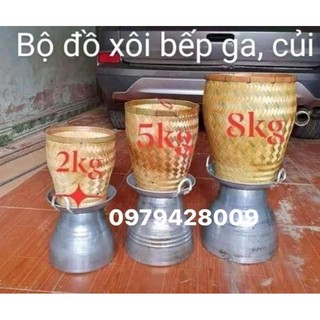 Nồi nấu xôi làm bằng tre, nấu bằng ga