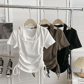 KCS⭐Áo croptop rút dây phối khoá🔉