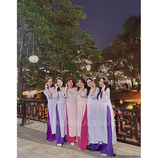 áo dài gấm Liên Hoa tím nhạt