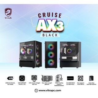 Vỏ case máy tính vitra cruise ax3 black 3 fan rgb fixed new - chính hãng - bh 12 tháng