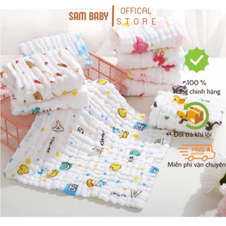 Set 5 chiếc khăn xô nhăn 6 lớp 100% cotton siêu mềm, khăn rửa mặt cho bé
