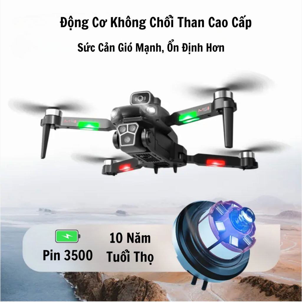 Flycam mini M1s - Play cam máy bay điều khiển từ xa bộ 3 camera 4k, Động cơ không chổi than, cảm biến tránh vật cản | BigBuy360 - bigbuy360.vn