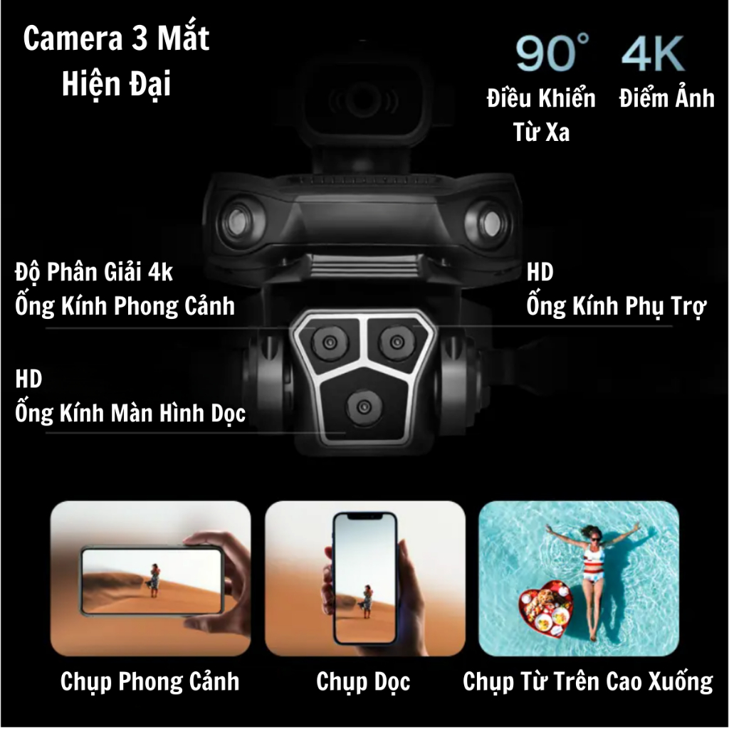 Flycam mini M1s - Play cam máy bay điều khiển từ xa bộ 3 camera 4k, Động cơ không chổi than, cảm biến tránh vật cản | BigBuy360 - bigbuy360.vn