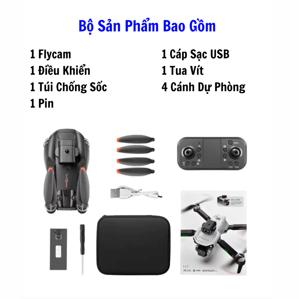 Flycam mini M1s - Play cam máy bay điều khiển từ xa bộ 3 camera 4k, Động cơ không chổi than, cảm biến tránh vật cản | BigBuy360 - bigbuy360.vn