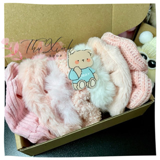  Set 7 dây buộc tóc Scrunchies vải Chun lụa xốp hoạ tiết dễ thương xinh xắn cho bạn nữ  đóng hộp và thắt nơ  