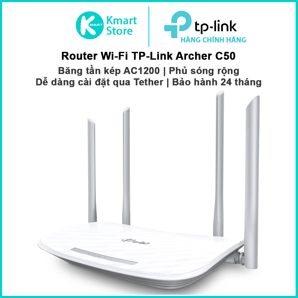 Bộ phát WIFI Router TP-Link Archer C50 | Băng tần kép AC1200 | Vùng phủ sóng rộng | Dễ dàng cài đặt | Bảo hành 24 tháng