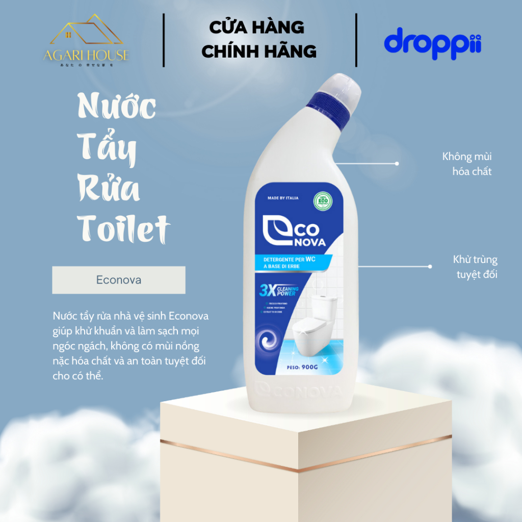 Nước tẩy rửa nhà vệ sinh ECONOVA xuất xứ Italia không mùi hóa chất chai 900gr