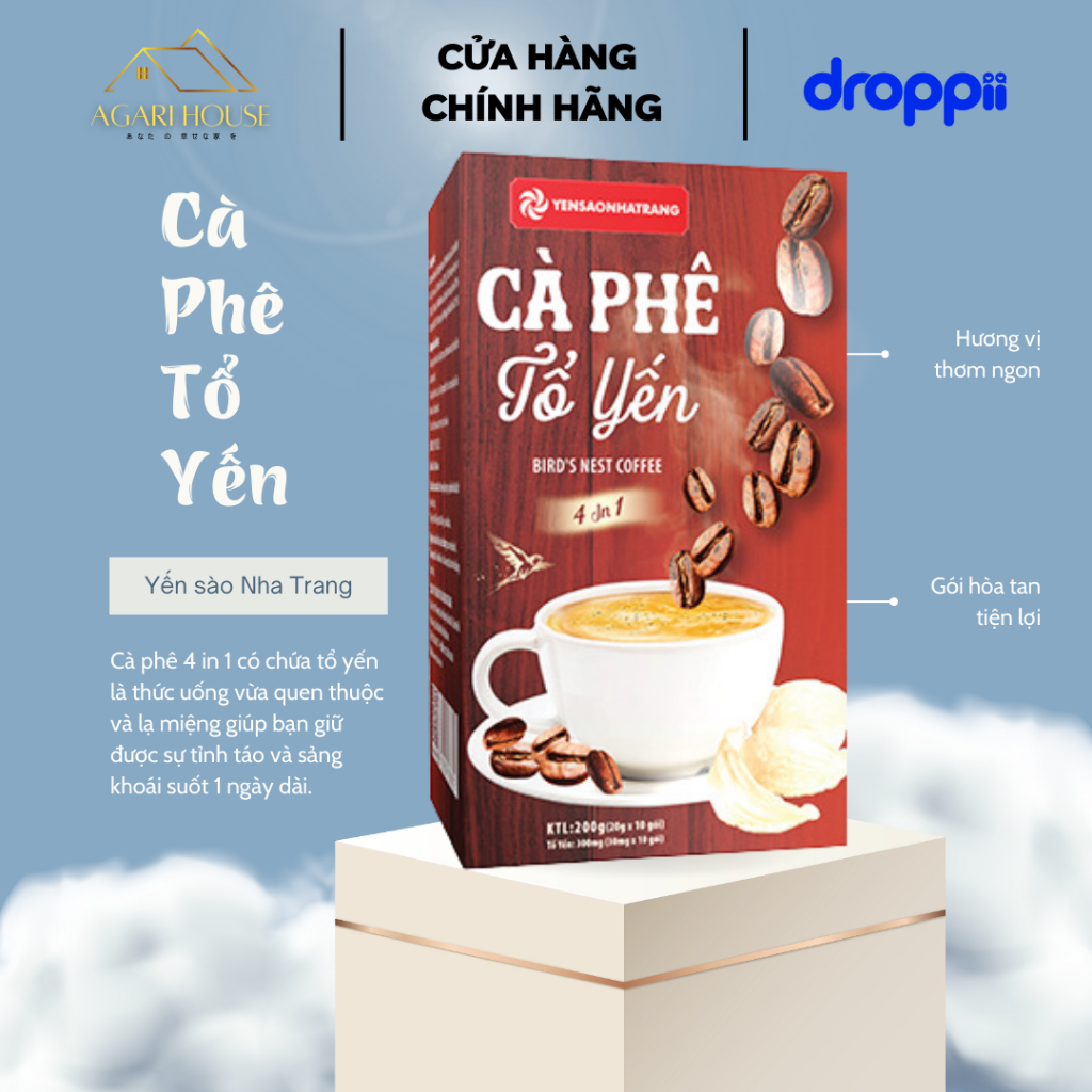 Cà phê tổ yến YẾN SÀO NHA TRANG hòa tan 4 in 1 giúp bổ sung năng lượng, làm cơ thể sảng khoái hộp 10 gói x 20gr