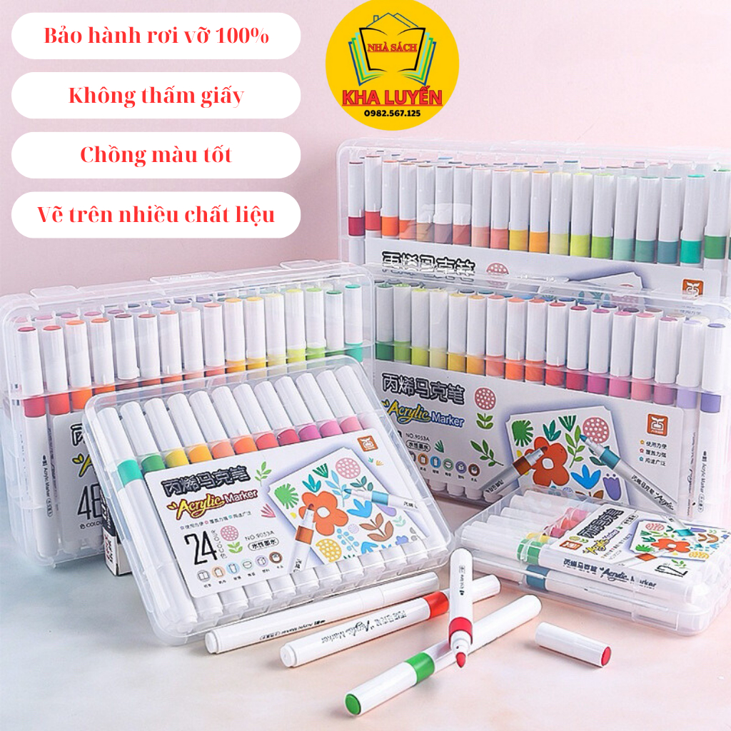 Bộ Màu Dạ Marker Acrylic 9053- 12/24/36/48/60 Màu Chuẩn, Dùng Để Vẽ Vải/Giày/Tường/Giấy/Da/Ly