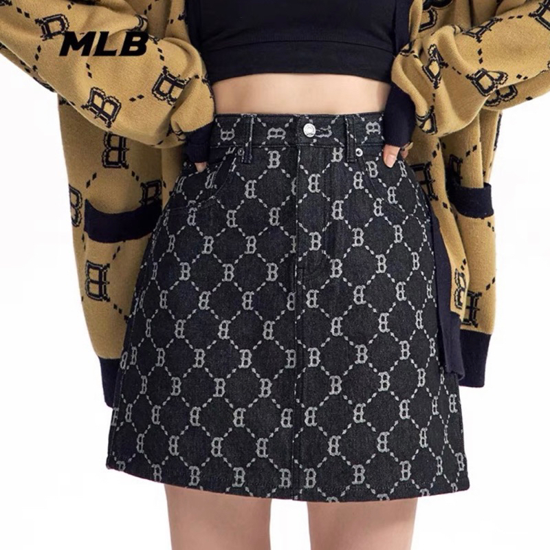 Chân váy MLB denim monogram chính hãng full tag