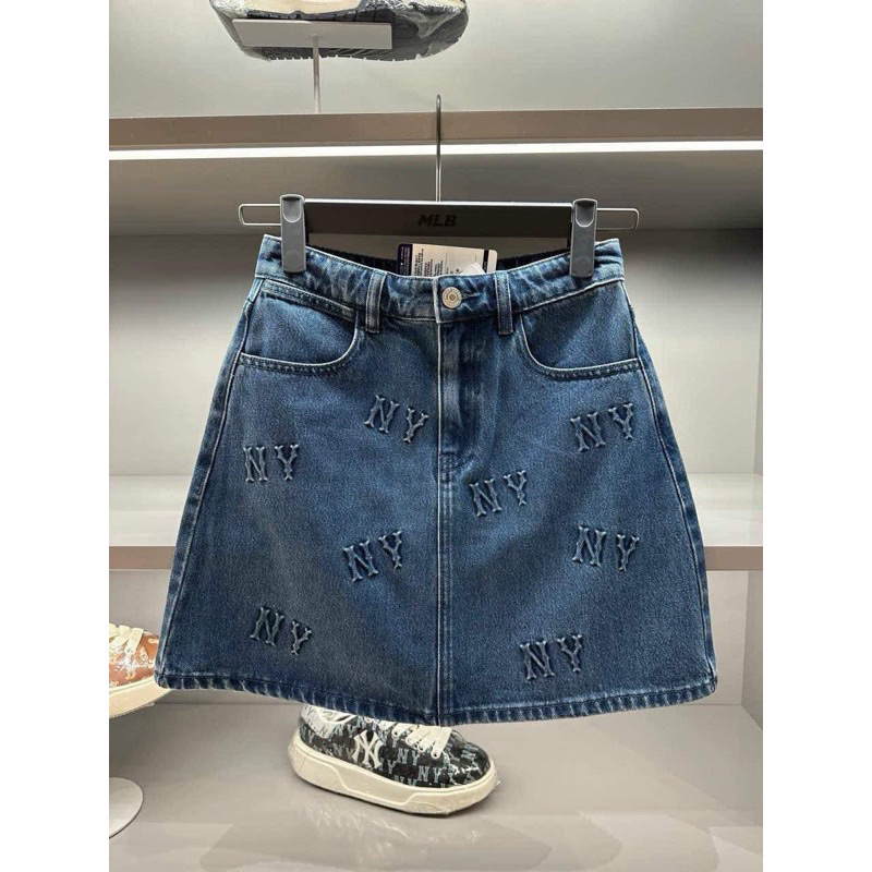 Chân váy MLB denim monogram chính hãng full tag